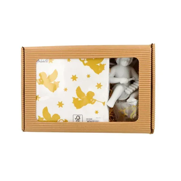 Geschenkset mit Engel Servietten und Teelichtglas Xylophon
