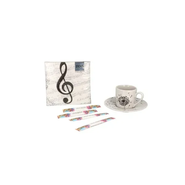 Geschenkset für Musiker Thema Espresso mit Tassen Servietten + Zucker