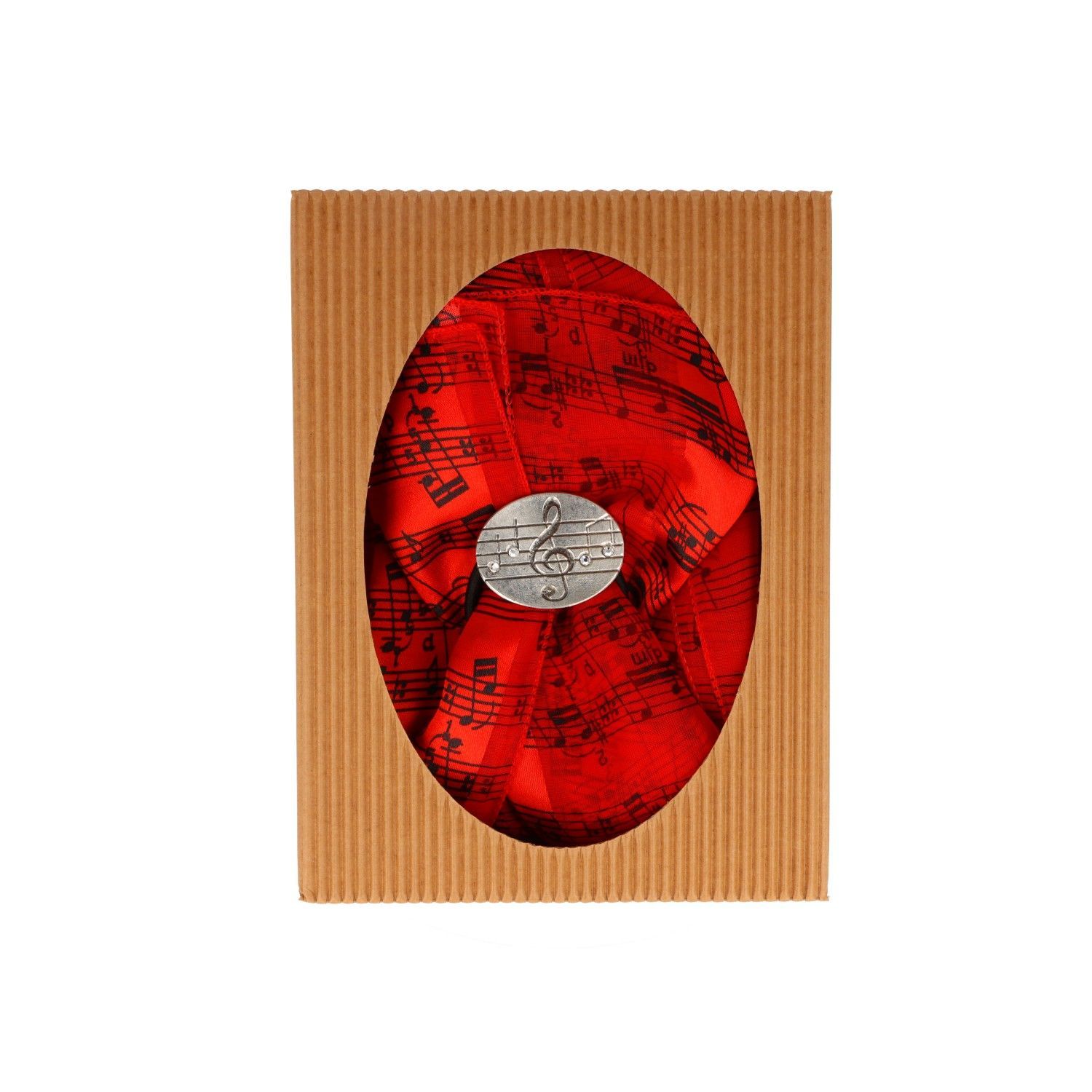 Geschenkset Schal Chiffon mit Noten in rot + Tuchhalter