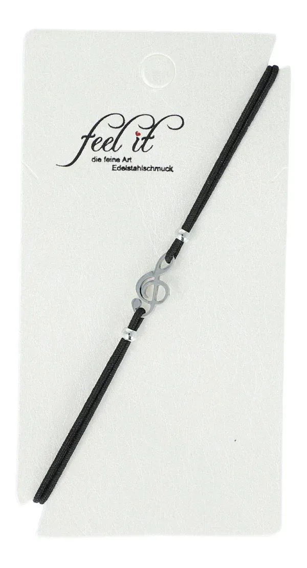Armband silberner Violinschlüssel in schwarz