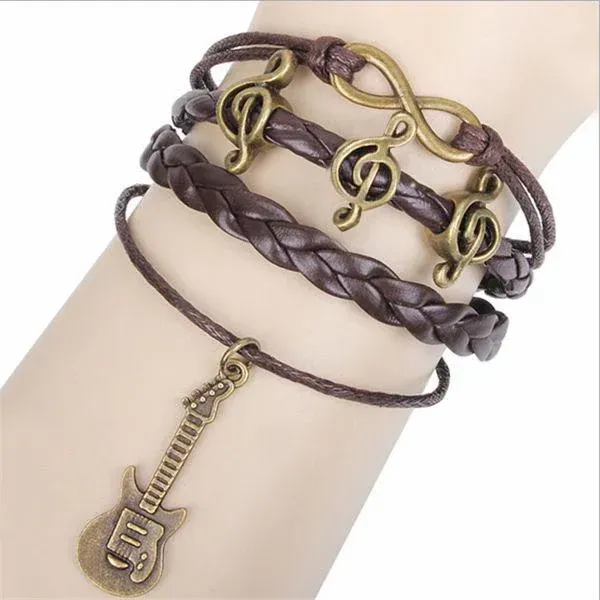 Armband Violinschlüssel geflochten  schwarz PU