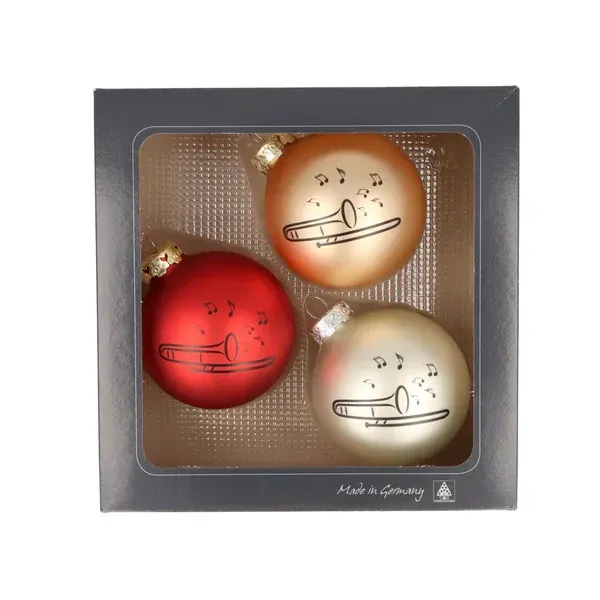 3 Stück Kugel Weihnachtskugel Christbaumkugel Baumkugel Posaune bunt Trombone