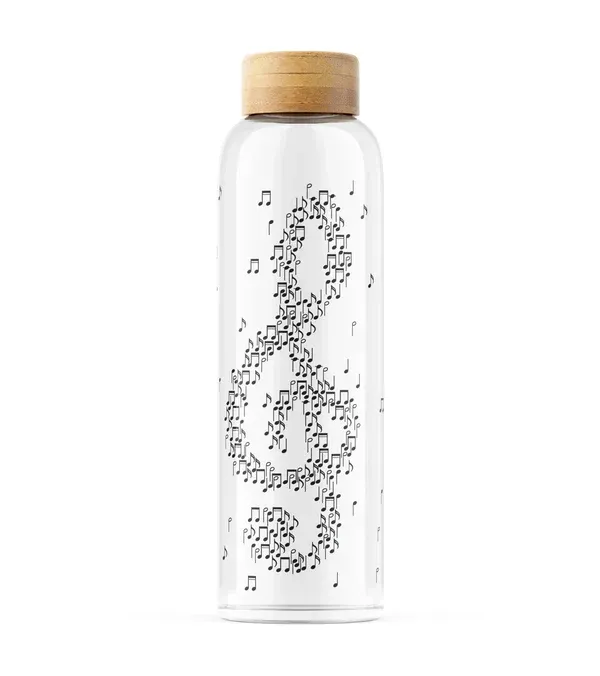 Einzigartige Glasflasche mit Violinschlüssel und Noten