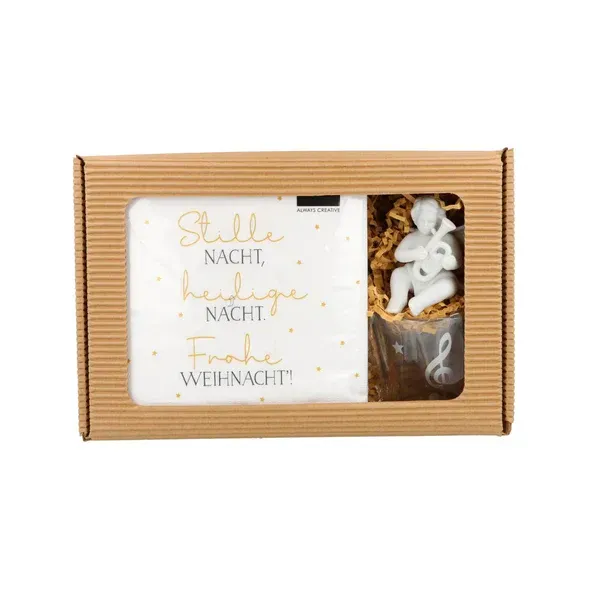 Weihnachtliches Geschenkset mit Serviette Windlicht und Engel