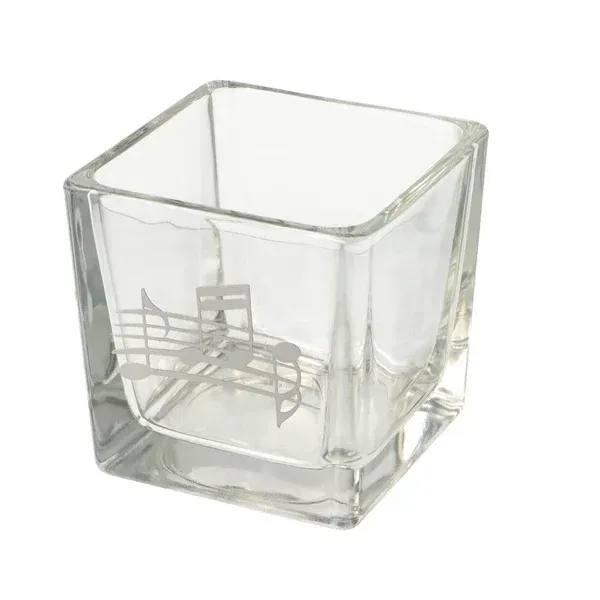 Teelichtglas eckig silberne Noten