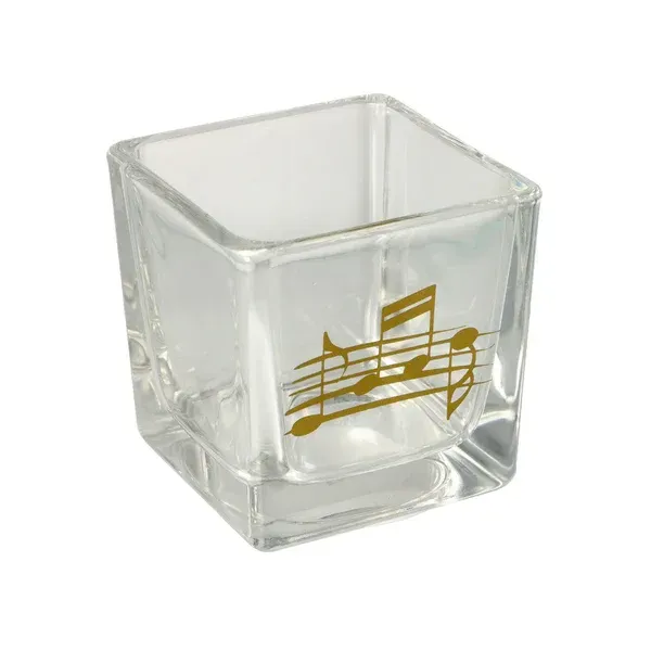 Teelichtglas eckig goldene Noten
