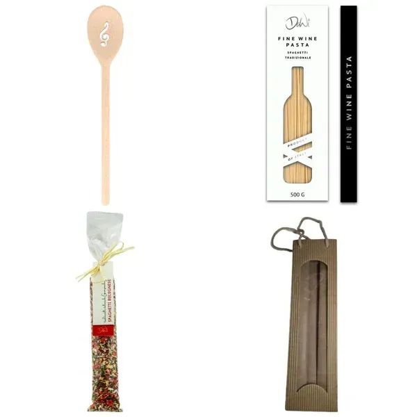 Geschenkset mit Salat-/Grillzange mit gelasertem Violinschlüssel und Achtelnote und Risotto Tricolore, 250 g in Tragetasche