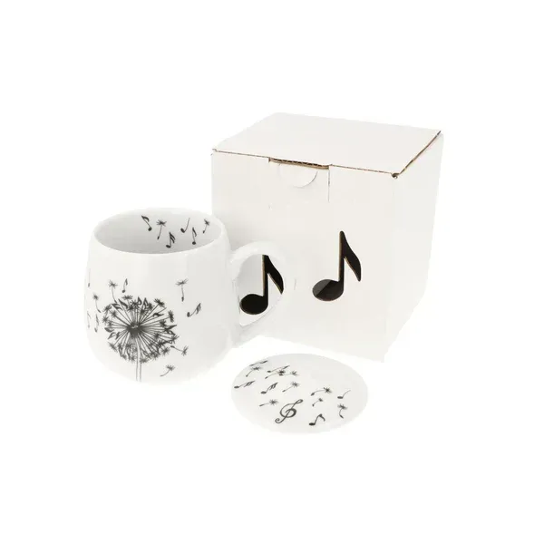 Tasse Pusteblume mit Deckel im Notendekor