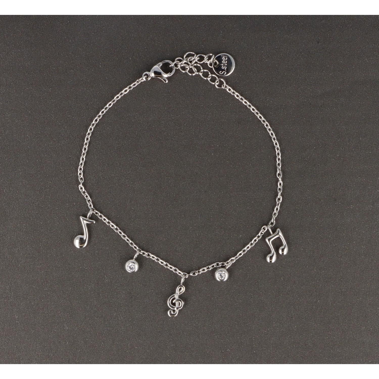Armband aus Edelstahl mit Noten und Violinschlüssel-Anhängern 19 cm