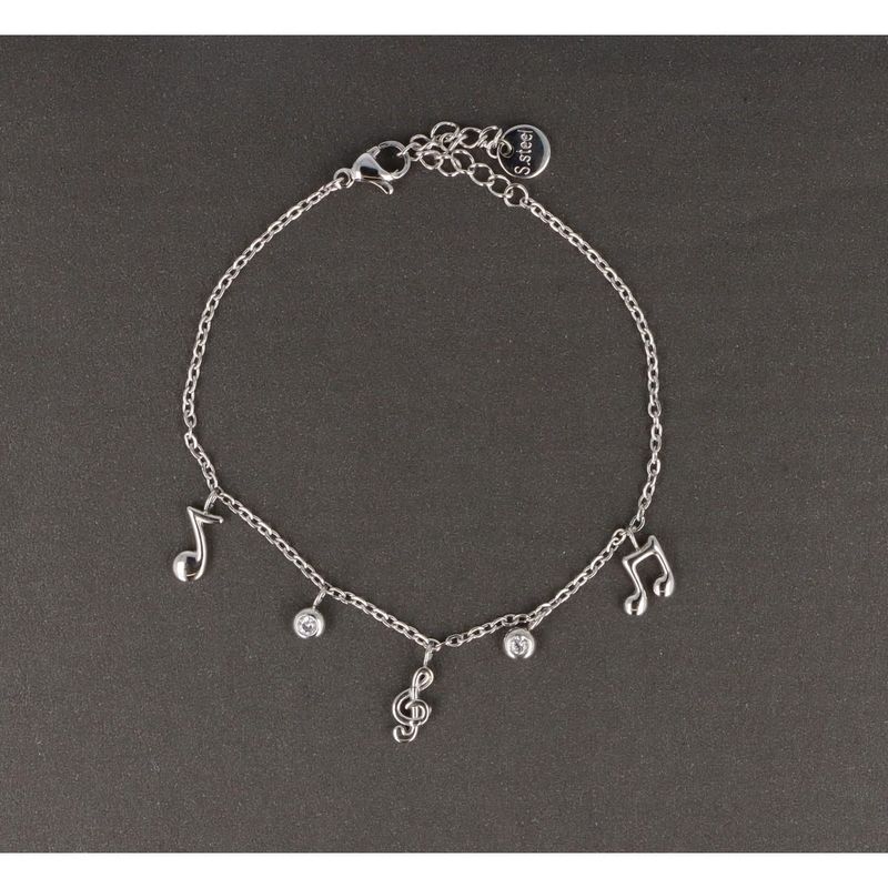 Armband aus Edelstahl mit Noten und Violinschlüssel-Anhängern 19 cm