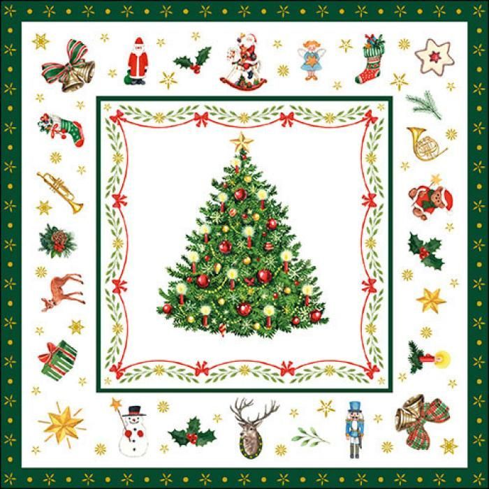 Servietten Ornaments Mini 25x25 grüner Rand