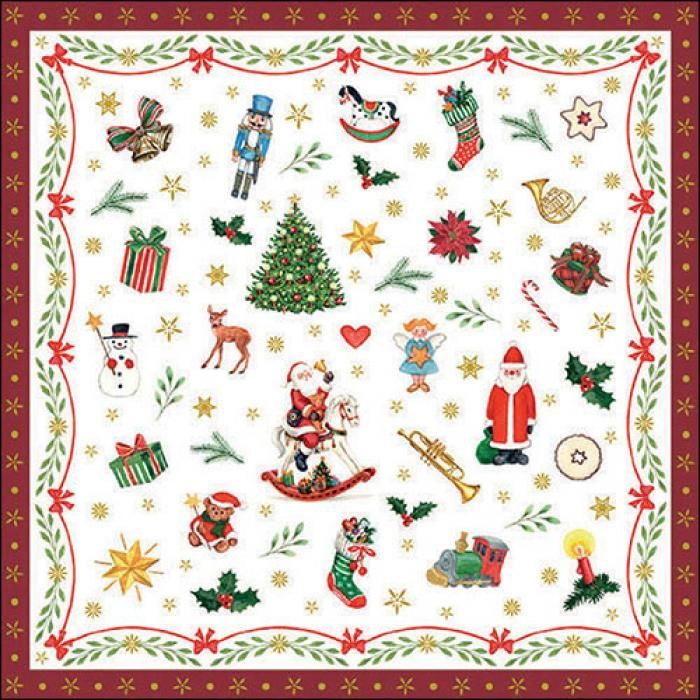 Servietten Ornaments Mini 25x25 roter Rand