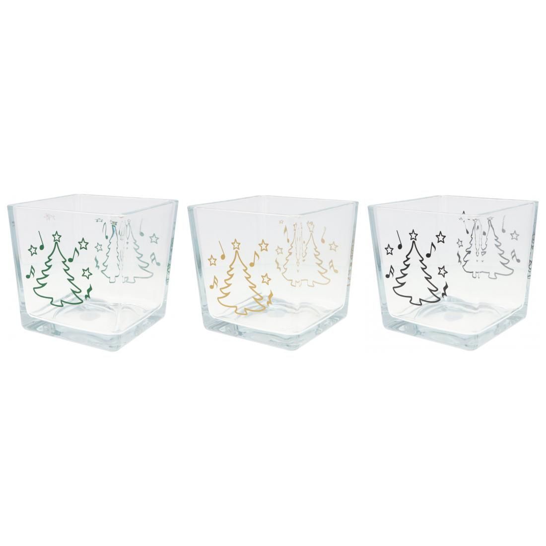 1 Stück Vase Glas 14 x 14 x 14 cm mit Weihnachtsbau