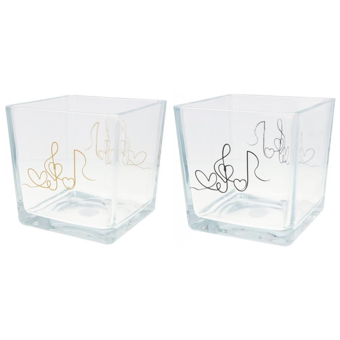 1 Stück Vase Glas 14 x 14 x 14 cm mit Herz und Noten