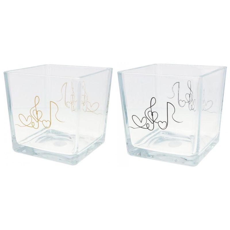 1 Stück Vase Glas 14 x 14 x 14 cm mit Herz und Noten 1 Stück Vase Glas 14 x 14 x 14 cm mit Herz und Noten