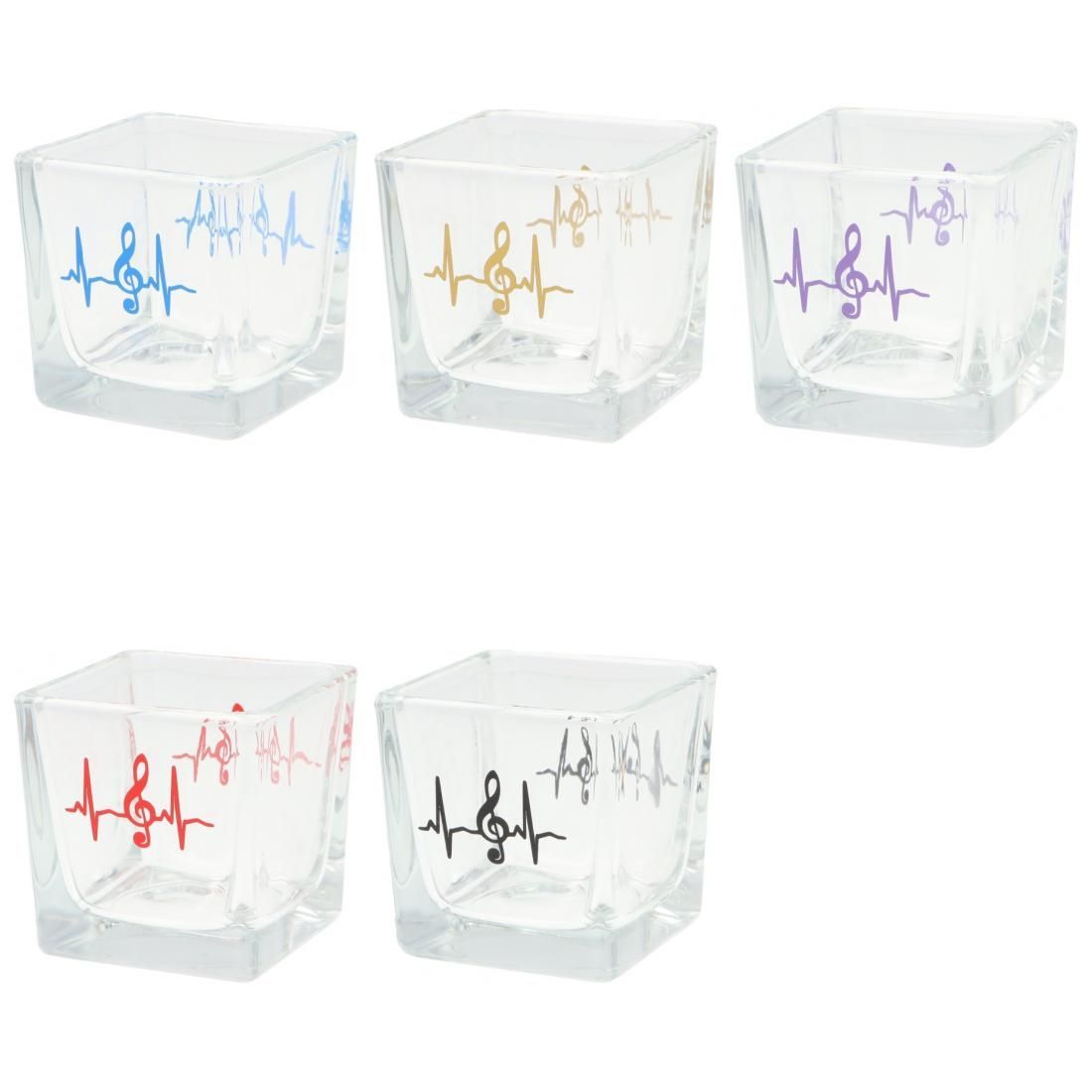 1 Stück Teelicht Glas 6 x 6 x 6 cm eckig mit Vionschlüssel + Herzschlag