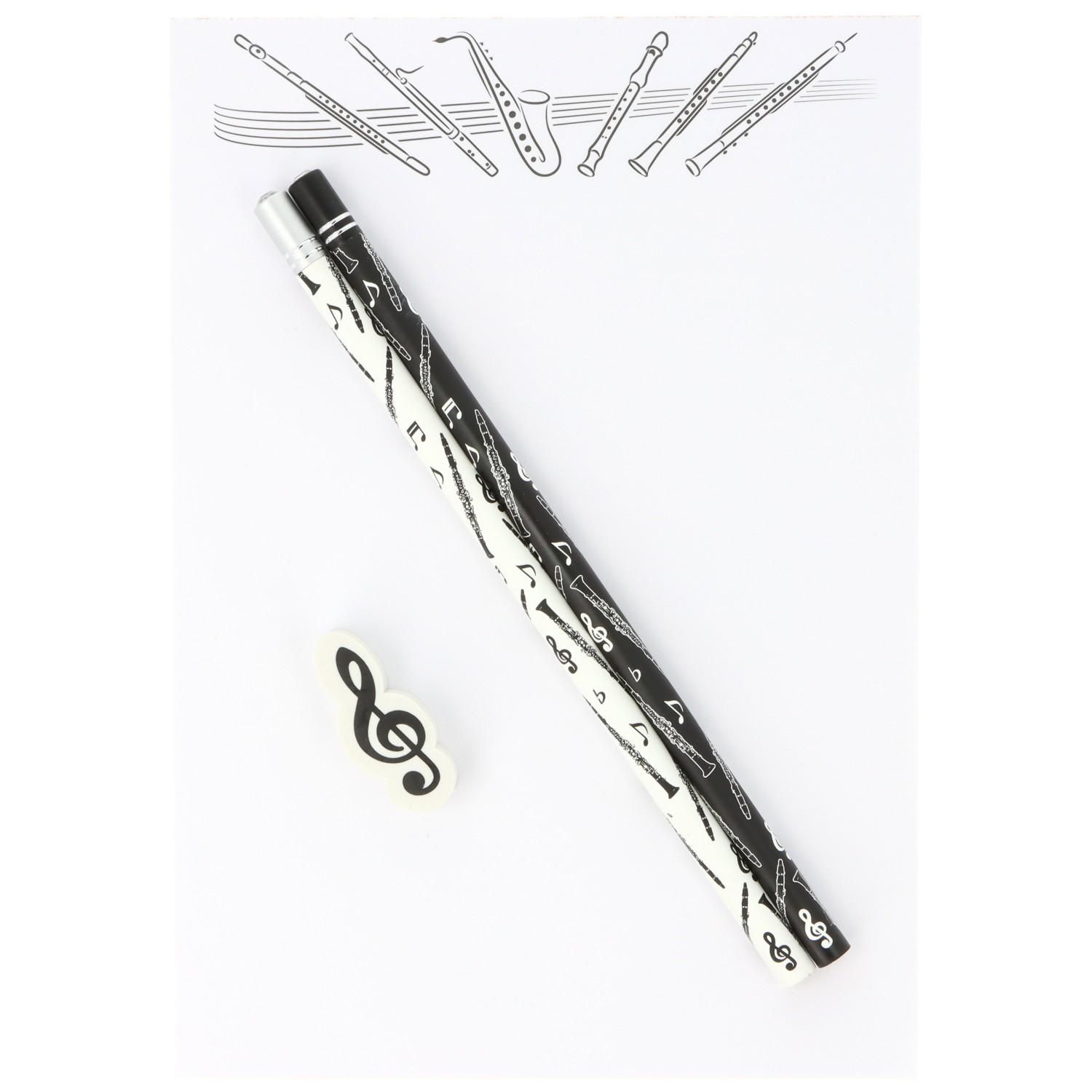 Schreibset mit 2 Bleistift und Radierer Klarinette