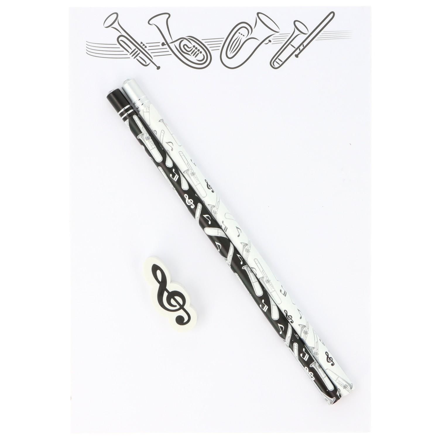Schreibset mit 2 Bleistift und Radierer Posaune