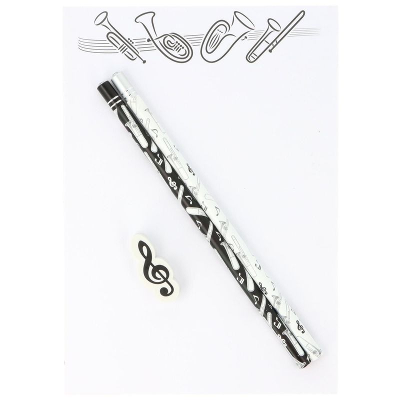 Schreibset mit 2 Bleistift und Radierer Posaune
