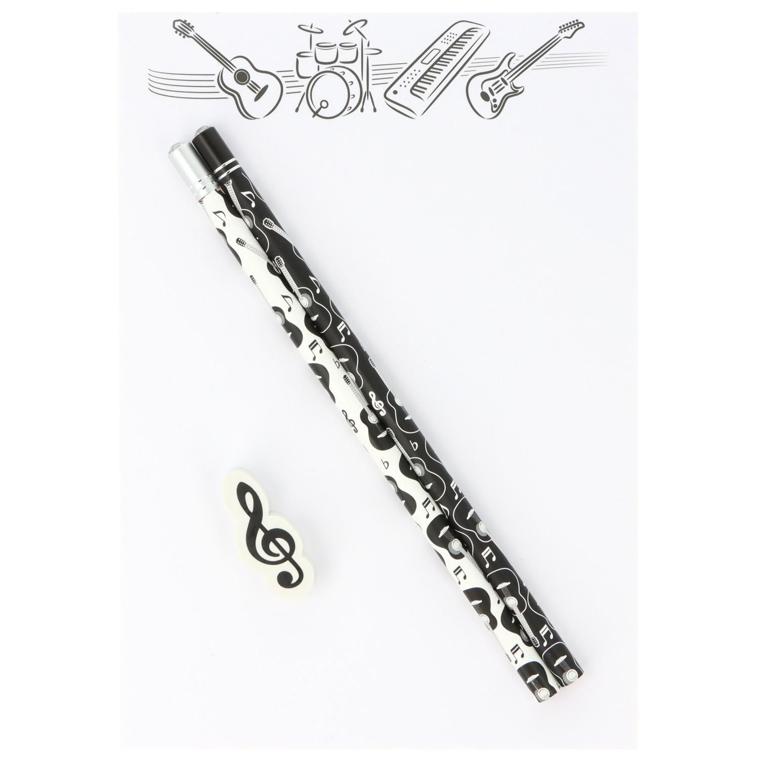 Schreibset mit 2 Bleistift und Radierer Gitarre Schreibset mit 2 Bleistift und Radierer Gitarre