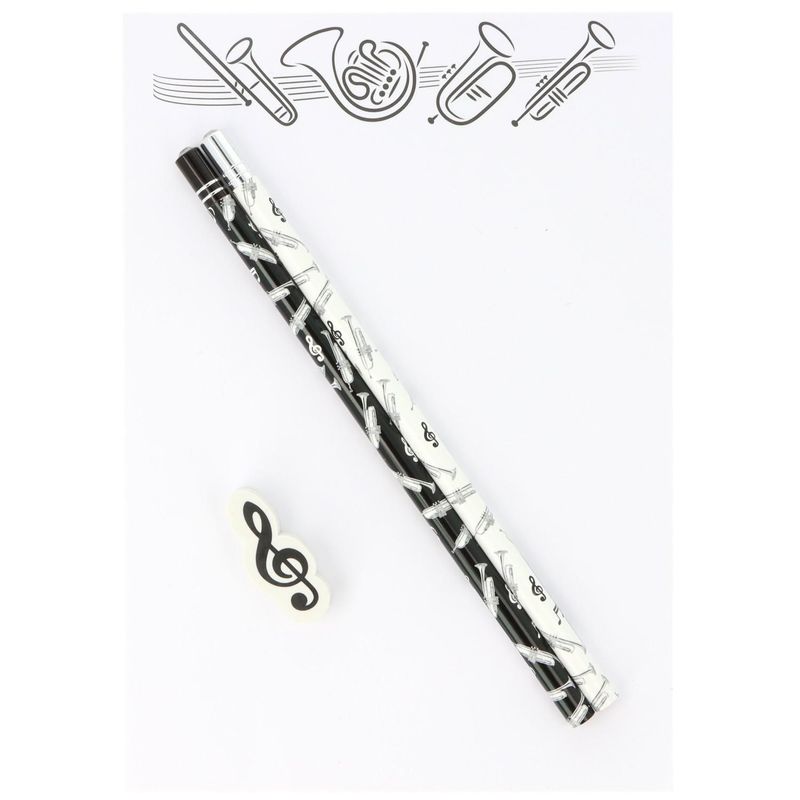 Schreibset mit 2 Bleistift und Radierer Trompete Trumpet