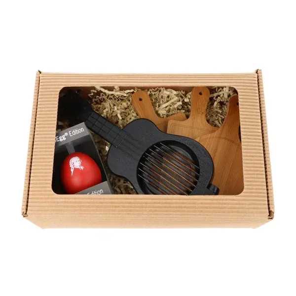 Oster Geschenkset Mozart mit musikalischem PiepEi Ukulele-Eierschneider und Mini-Brettchen in Faltschachtel