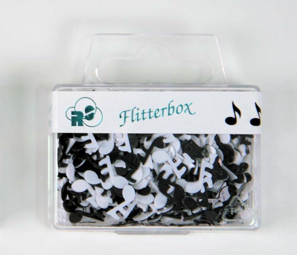 Flitterbox Noten schwarz weiß Flitter