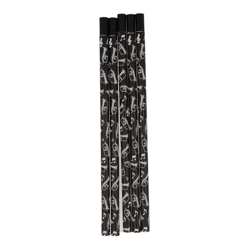 5 Bleistifte mit Note in schwarz mit Flügelhorn