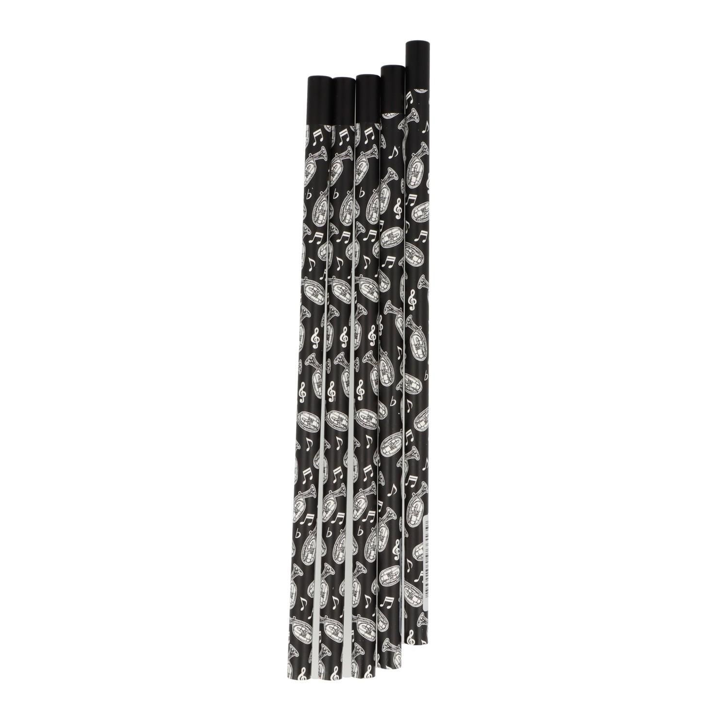 5 Bleistifte mit Note in schwarz mit Tenorhorn