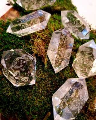 Carved Double Terminated Clear Quartz Poinst