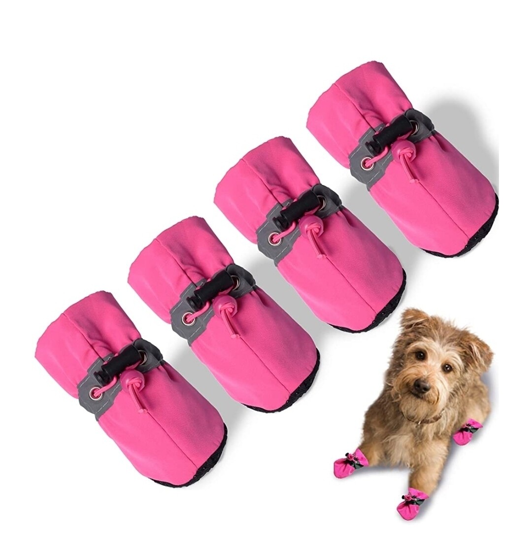 Pink Non-Slip Pet Booties with Reflective Straps 4pk - XS/S