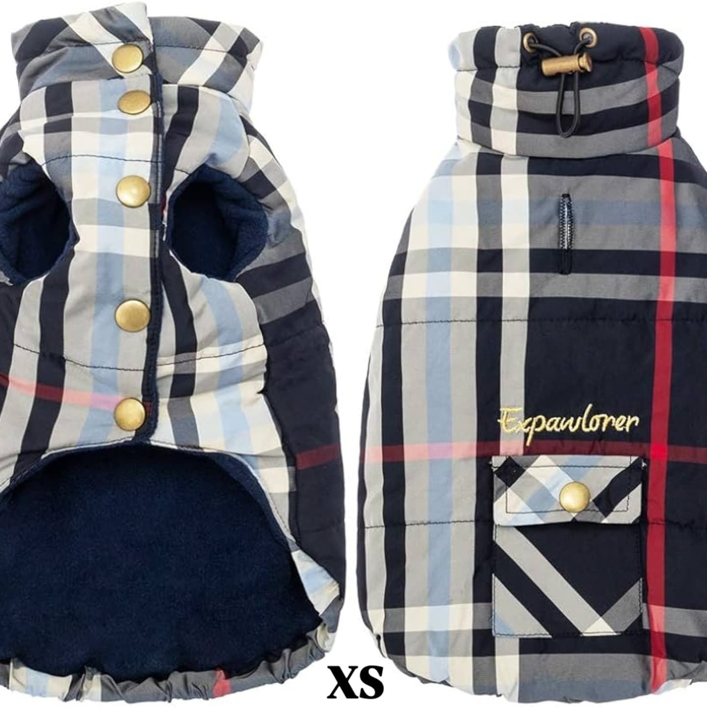Navy and Plaid Coat - XS