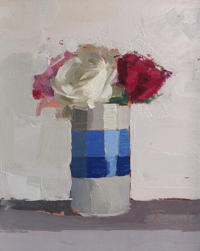 Roses in a Striped Vase