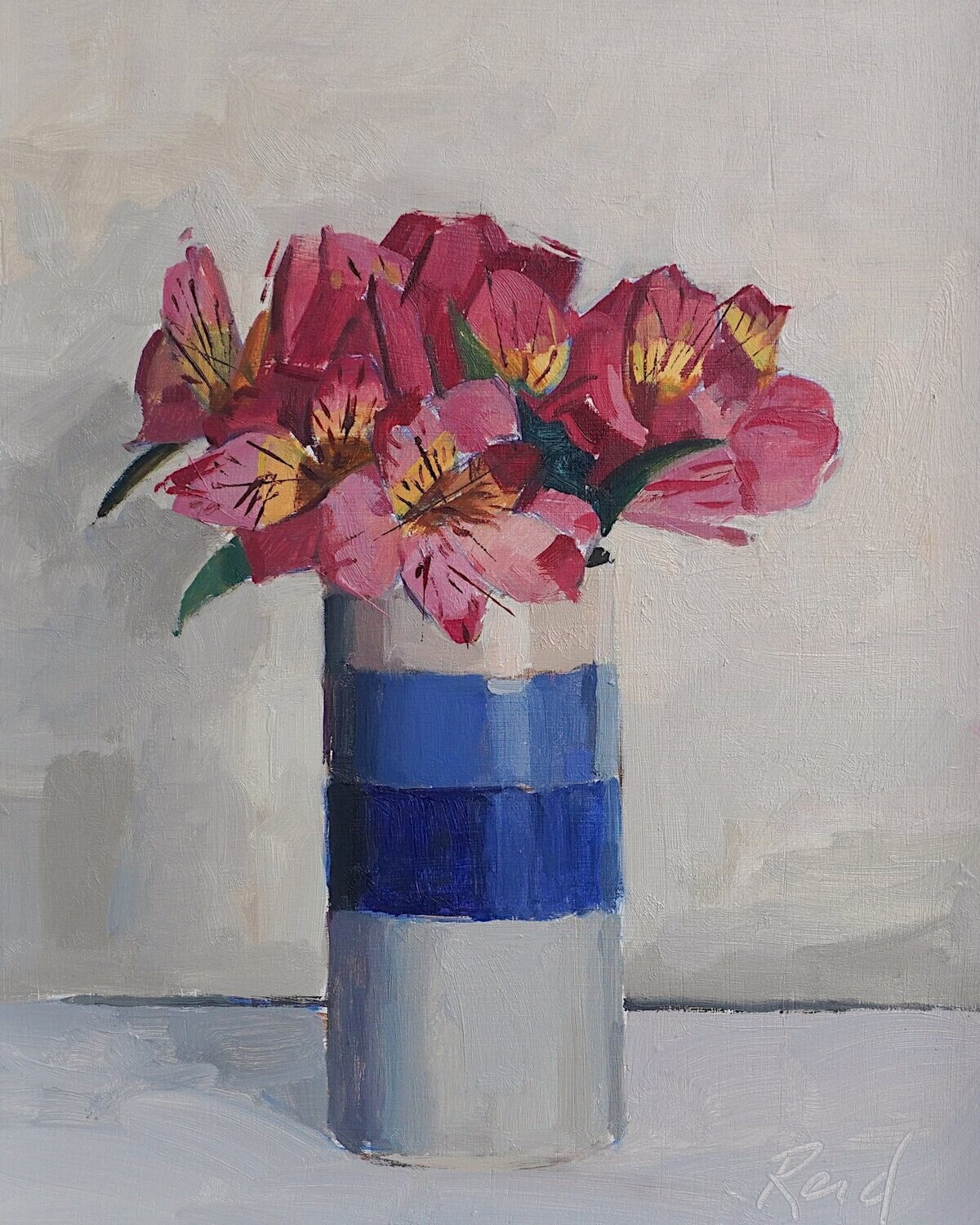 Alstroemeria in a Striped Vase
