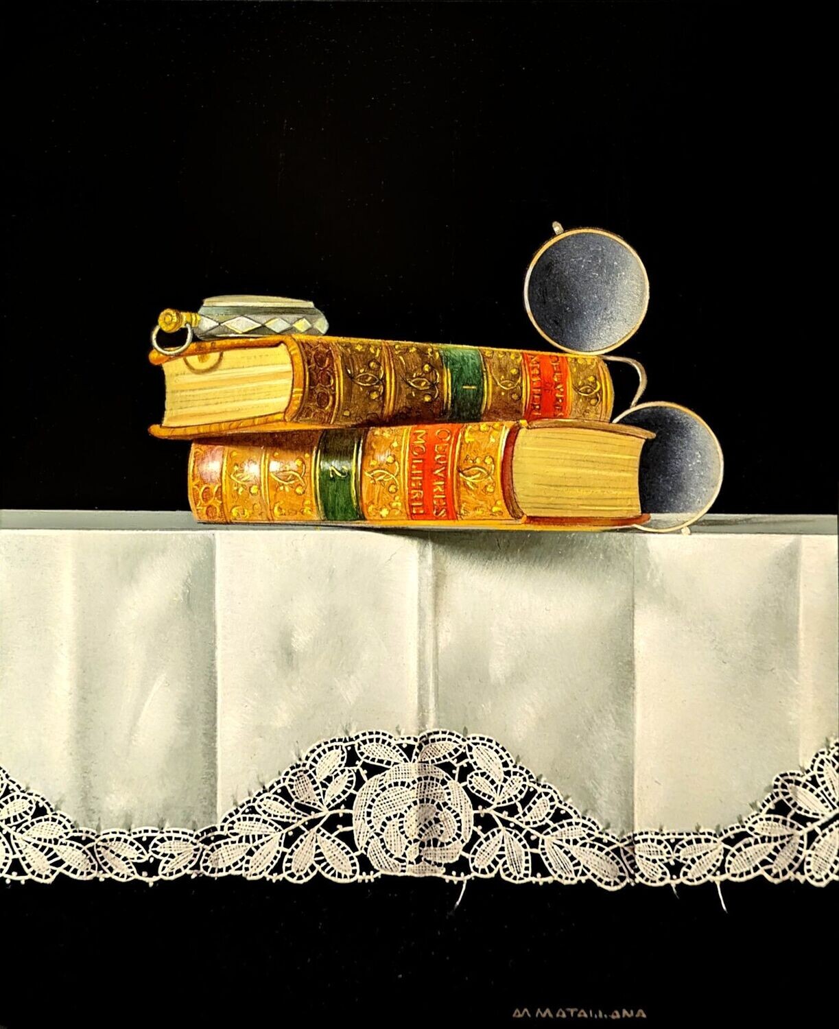 Lace, Books, Spectacles, and Watch