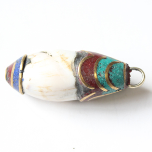 Shell pendant with Turquoise,lapis & coral 45x17mm