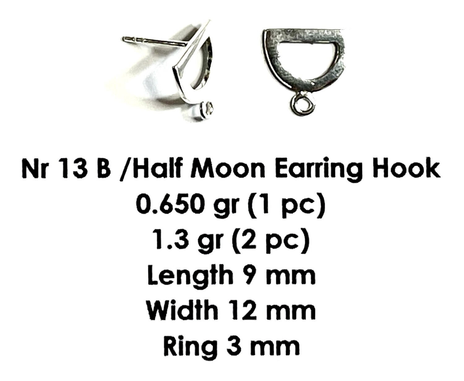 925 sterling silver half moon stud(1 pairs)