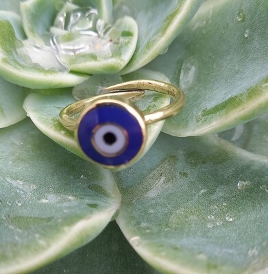 Brass evil eye ring