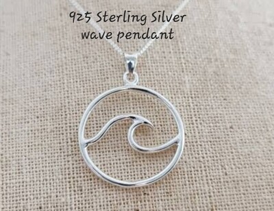 925 Sterling Silver wave pendant