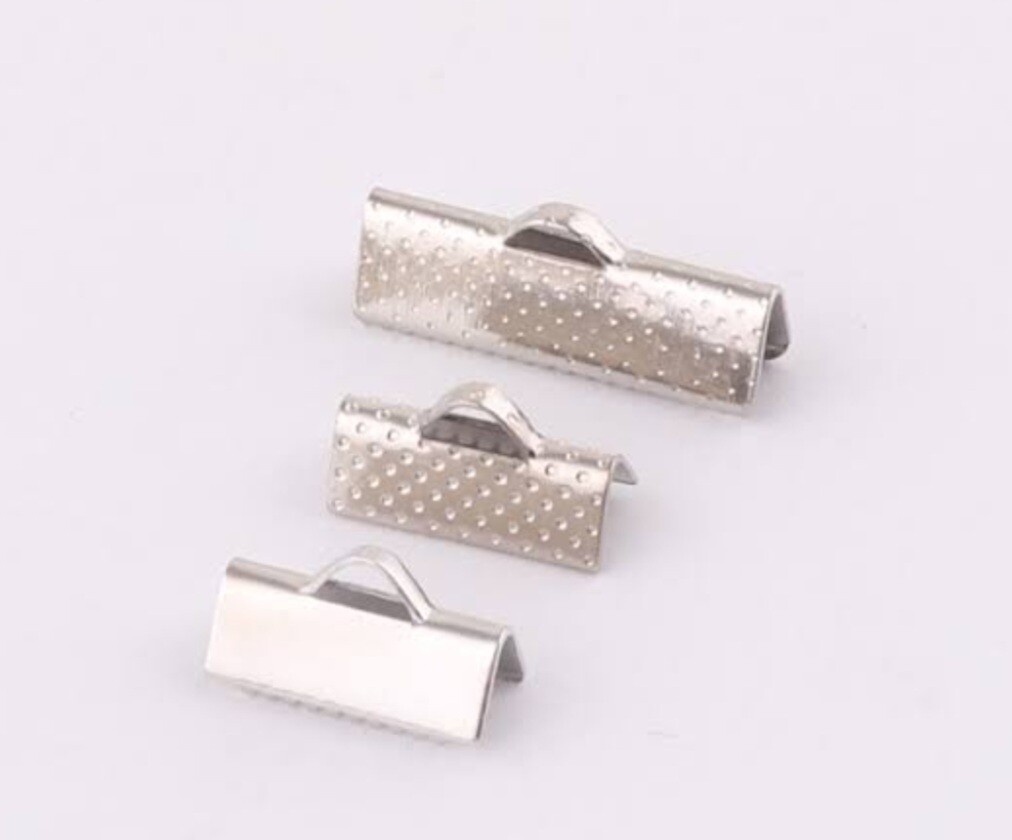 029-3: Leather ribbon end 20mm silver(50ps)