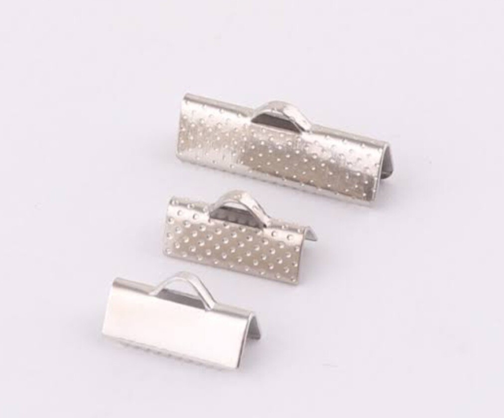 029-3: Leather ribbon end 8mm silver(100pieces)