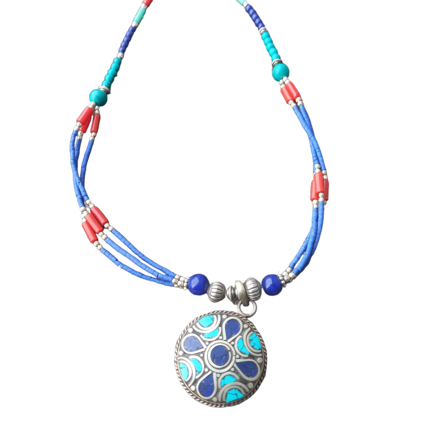 Necklace Coral, Lapis, Turquoise 