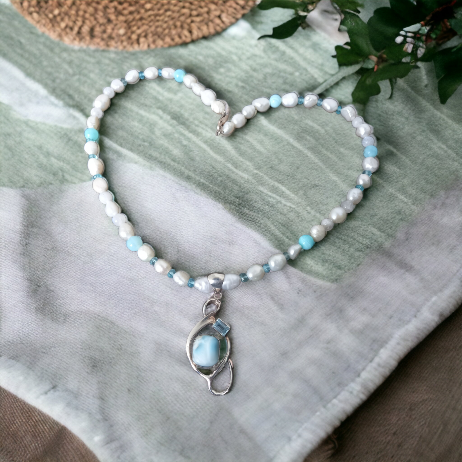 Larimar & Pearl necklace 