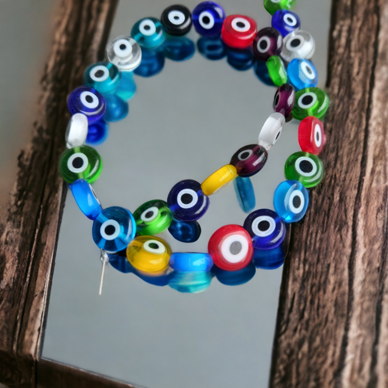 GLASS EVIL EYE FLAT ROUND 10X3mm multi