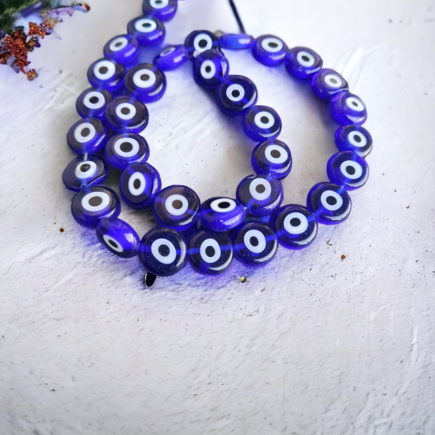 GLASS EVIL EYE FLAT ROUND 10X3mm blue