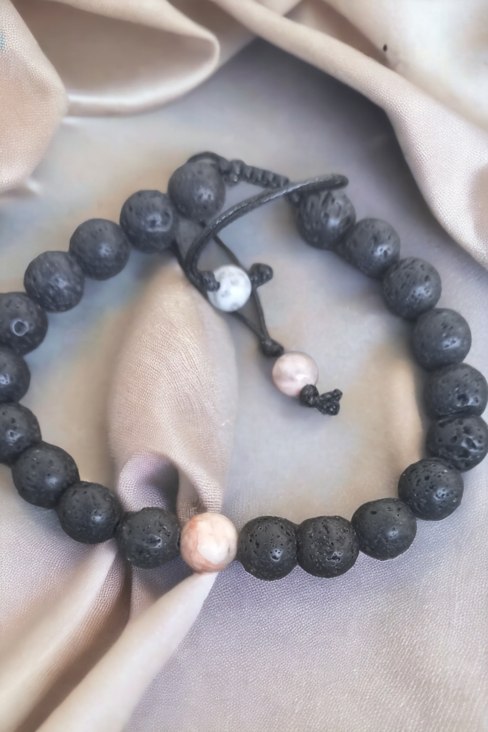 Semi-precious Lava &amp; Pink Zebra bracelet 