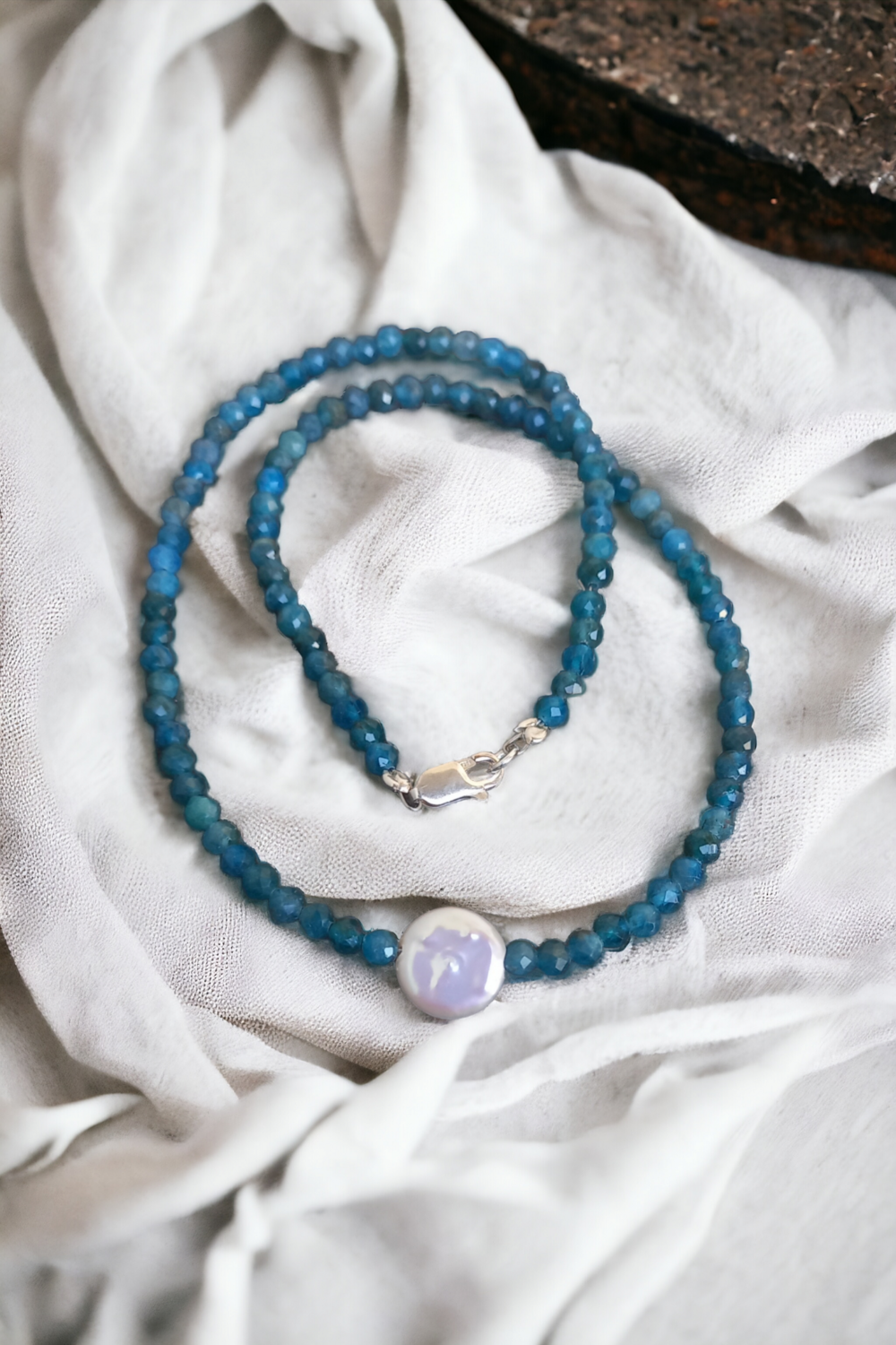Blue Apatite &amp; Pearl necklace