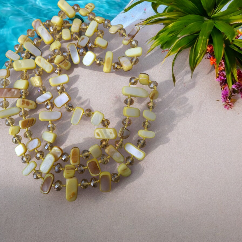  Shell &amp; Crystal Knotted Necklace (60cm double)