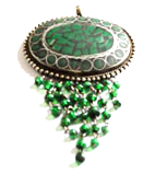 Pendant Tribal Antq Silver Green