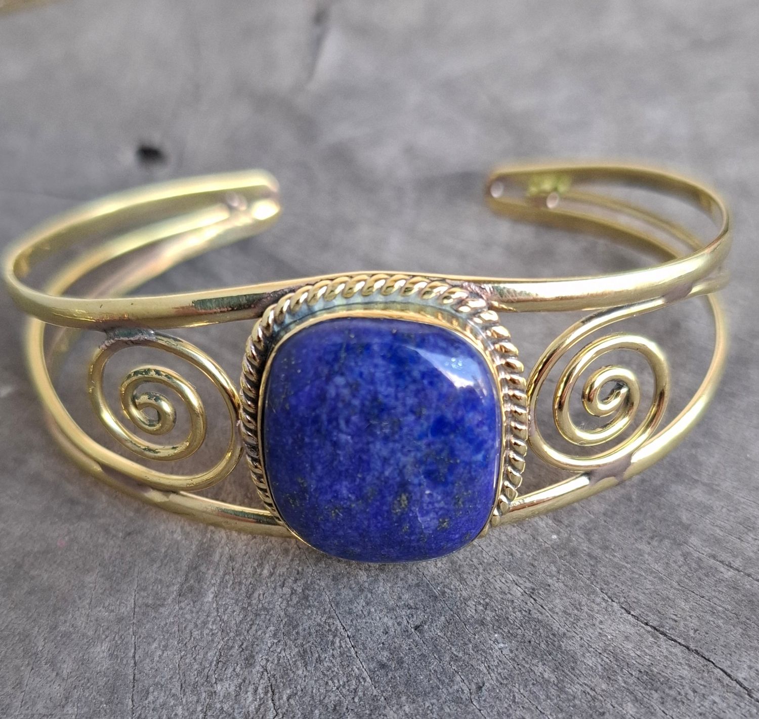 Brass Bracelet: Lapis Lazuli 